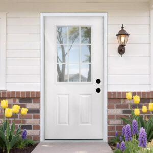 Fiberglass Brickmould White Oak Knock-Down Door