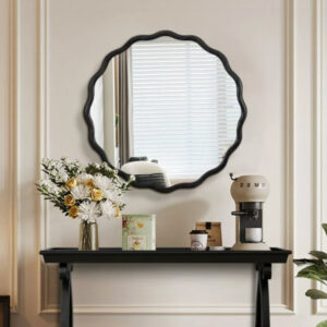 Wood Round Wavy Mirror Wall Decor