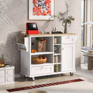 Wood Kitchen Island with Locking Wheels