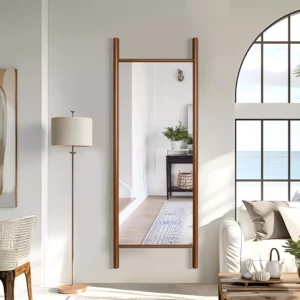 Versatile Rectangular Solid Wood Ladder Mirror