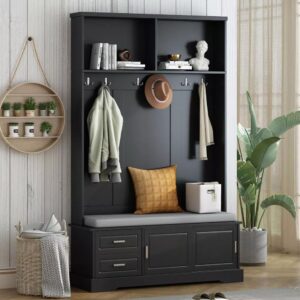 Black Hall Tree Bench Storage