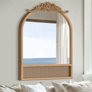 Rattan Framed Arched Wall Mirror