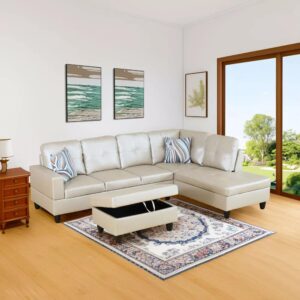 Elegant Beige Leather Sectional Sofa