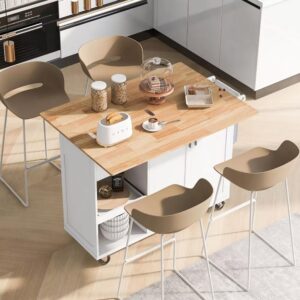 White Kitchen Island Foldable Countertop